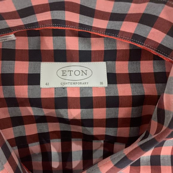Eton Men's Dress Shirt Contemporary Size 41 & 16 Collar Black and Fusia gingham - Picture 4 of 9